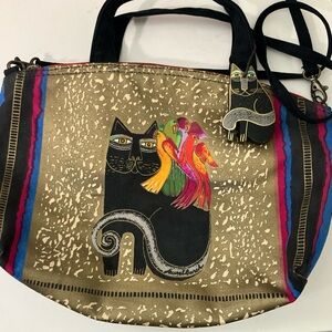 Laurel Burch Cat And Parrots Birds Convertible Crossbody Purse Charm